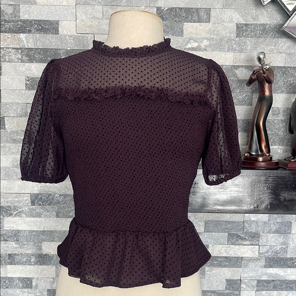 Express Burgundy Polka Dot Peplum Top/ Blouse Size M